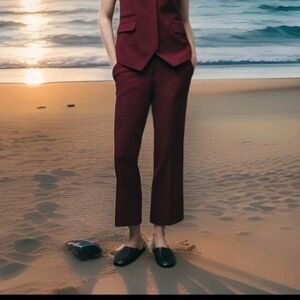 ZARA Women's ZW Collection Pre-owned Mini Flare Pants(Maroon, US L/EUR L)